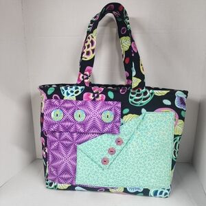Unique Handmade Colorful Floral Patterned Large Tote Bag Pockets Buttons